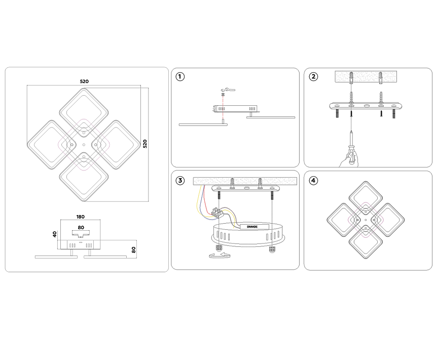 FA441/4 WH белый 72W 520*520*80 (ПДУ РАДИО 2.4G)